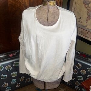Time & Tru White Long Sleeve Ruched/Twist Hem Top, Size L (12-14)